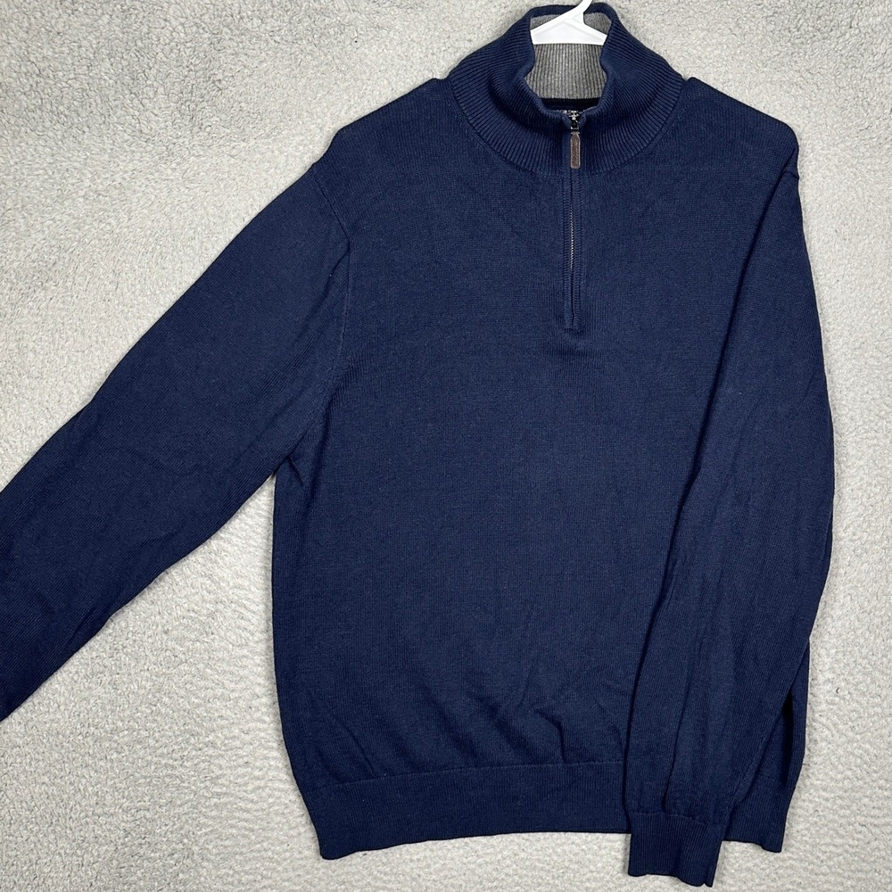 NEW J Crew Sweater Men XL Quarter-Zip Navy Blue Knit Pullover Casual Long Sleeve